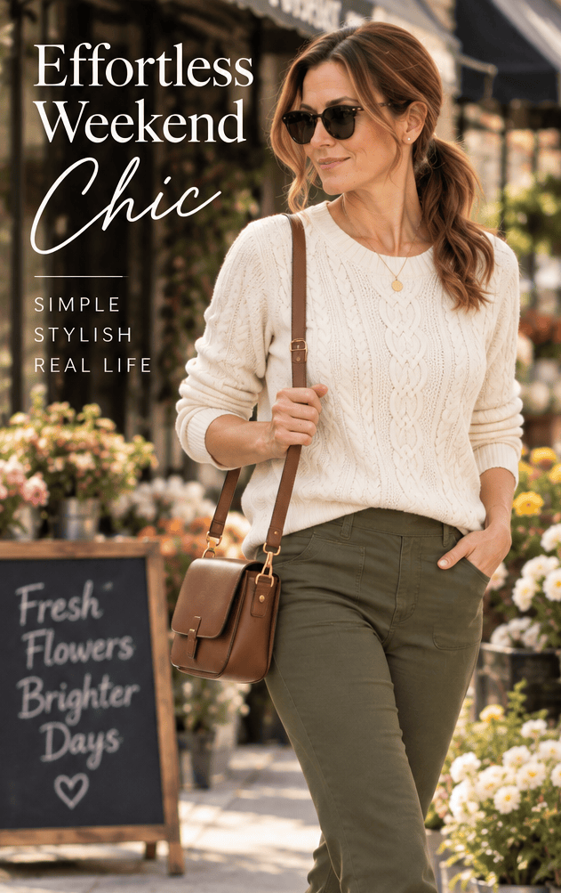 Effortless Weekend Chic: Cream Sweater + Olive&nbsp;Pants